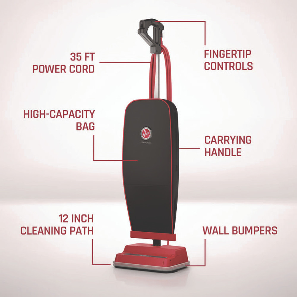 HOOVER COMPANY Commercial CH50300 Task Vac Soft Bag Lightweight Upright, 12" Cleaning Path, Black/Red