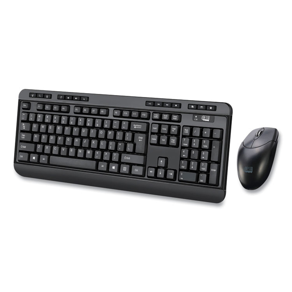 ADESSO INC WKB1320CB WKB-1320CB Antimicrobial Wireless Desktop Keyboard and Mouse, 2.4 GHz Frequency/30 ft Wireless Range, Black