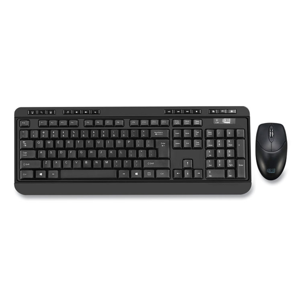 ADESSO INC WKB1320CB WKB-1320CB Antimicrobial Wireless Desktop Keyboard and Mouse, 2.4 GHz Frequency/30 ft Wireless Range, Black