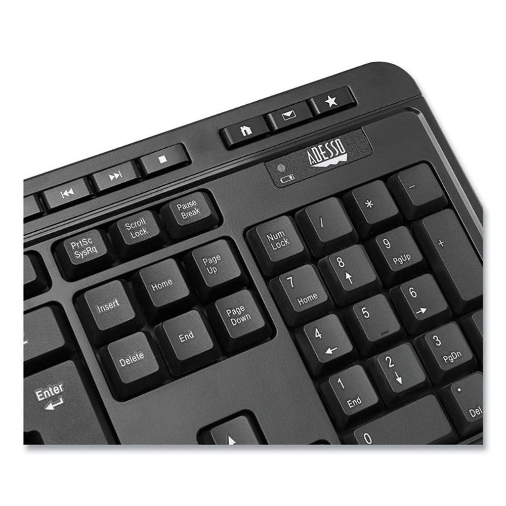 ADESSO INC WKB1320CB WKB-1320CB Antimicrobial Wireless Desktop Keyboard and Mouse, 2.4 GHz Frequency/30 ft Wireless Range, Black