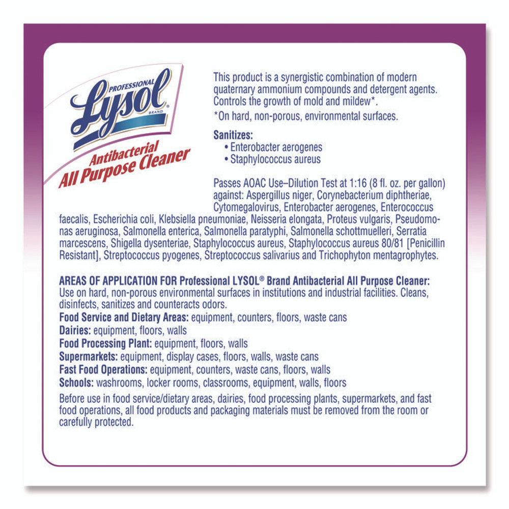 RECKITT BENCKISER Professional LYSOL® Brand 74392 Antibacterial All-Purpose Cleaner Concentrate, 1 gal Bottle, 4/Carton