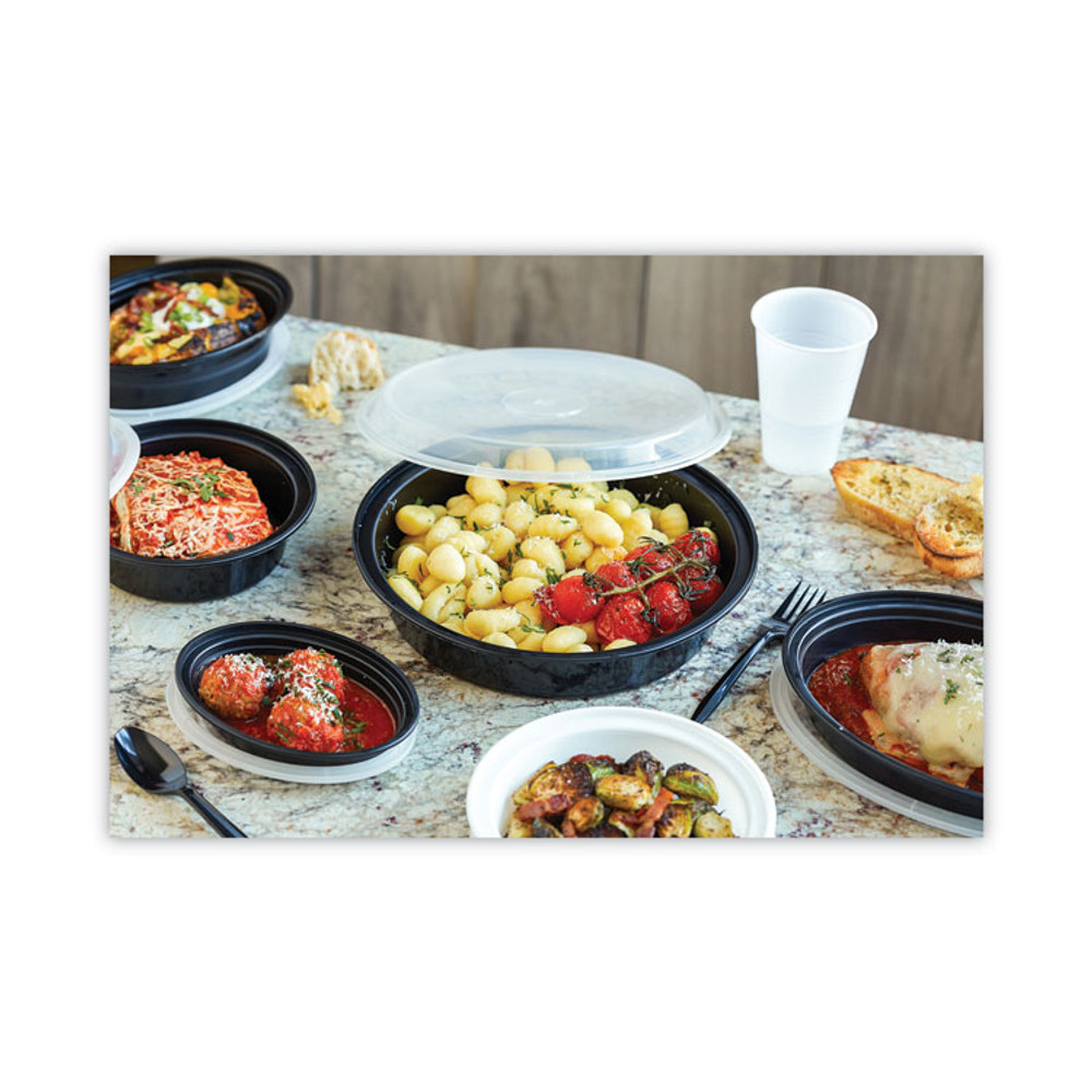 PACTIV EVERGREEN CORPORATION NC718B Newspring VERSAtainer Microwavable Containers, 16 oz, 6" Diameter, Black/Clear, Plastic, 150/Carton