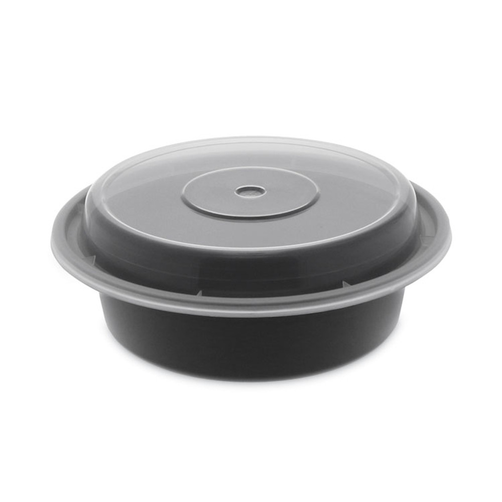PACTIV EVERGREEN CORPORATION NC718B Newspring VERSAtainer Microwavable Containers, 16 oz, 6" Diameter, Black/Clear, Plastic, 150/Carton