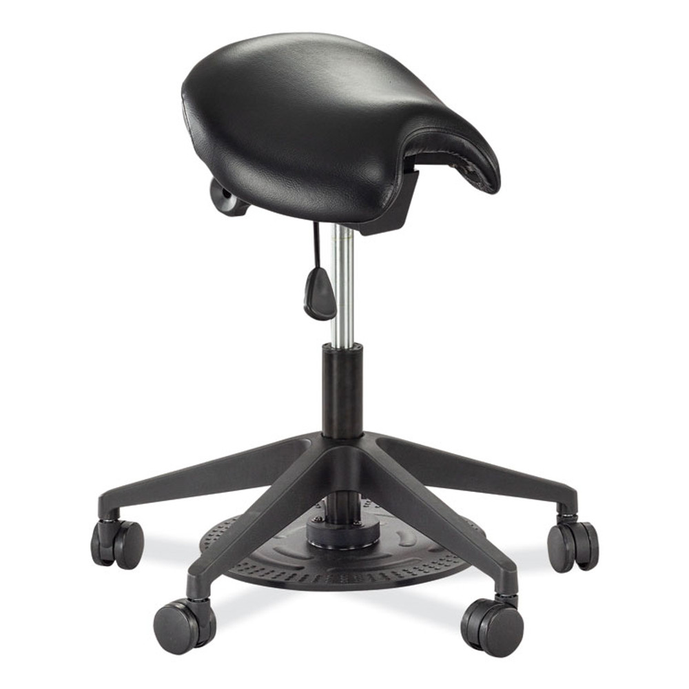 SAFCO PRODUCTS 3438BL Saddle Seat Lab Stool, Backless, Supports Up to 250 lb, 21.25" to 26.25" Seat Height, Black Seat, Black Base