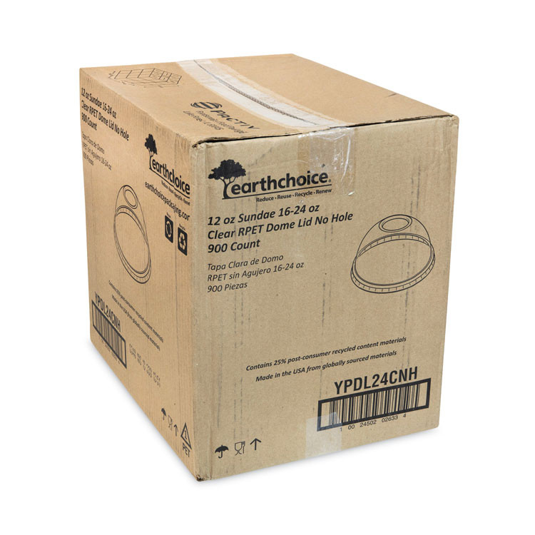 PACTIV EVERGREEN CORPORATION YPDL24CNH EarthChoice Strawless RPET Lid, Dome Lid, Fits 12 oz to 24 oz "B" Cups, Plastic, Clear, 1,020/Carton