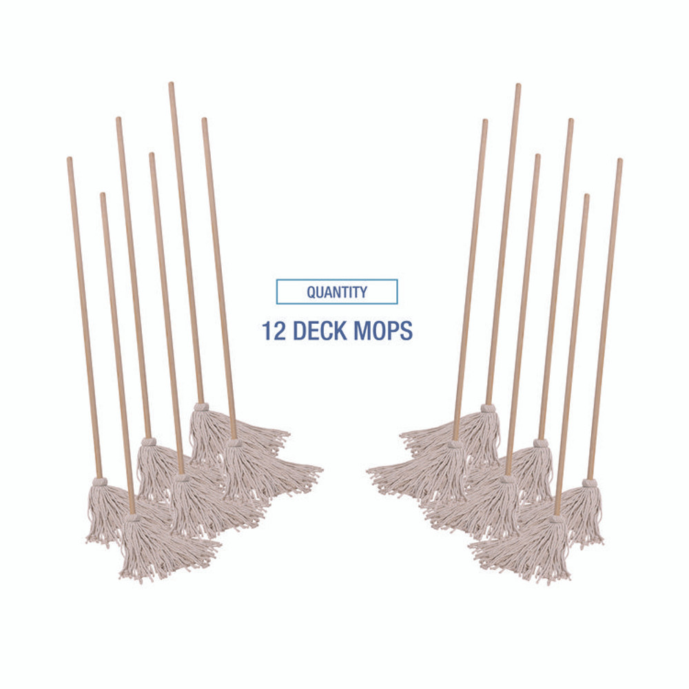 BOARDWALK 120C Handle/Deck Mops, #20 White Cotton Head, 54" Natural Wood Handle