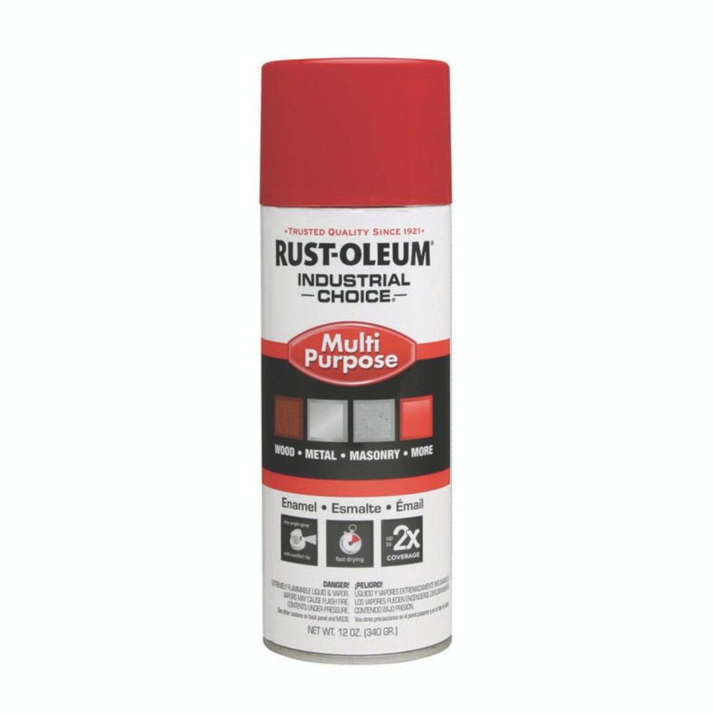 RUST-OLEUM CORPORATION 1660830 Industrial Choice 1600 System Multi-Purpose Enamel Spray Paint, Flat Safety Red, 12 oz Aerosol Can, 6/Carton