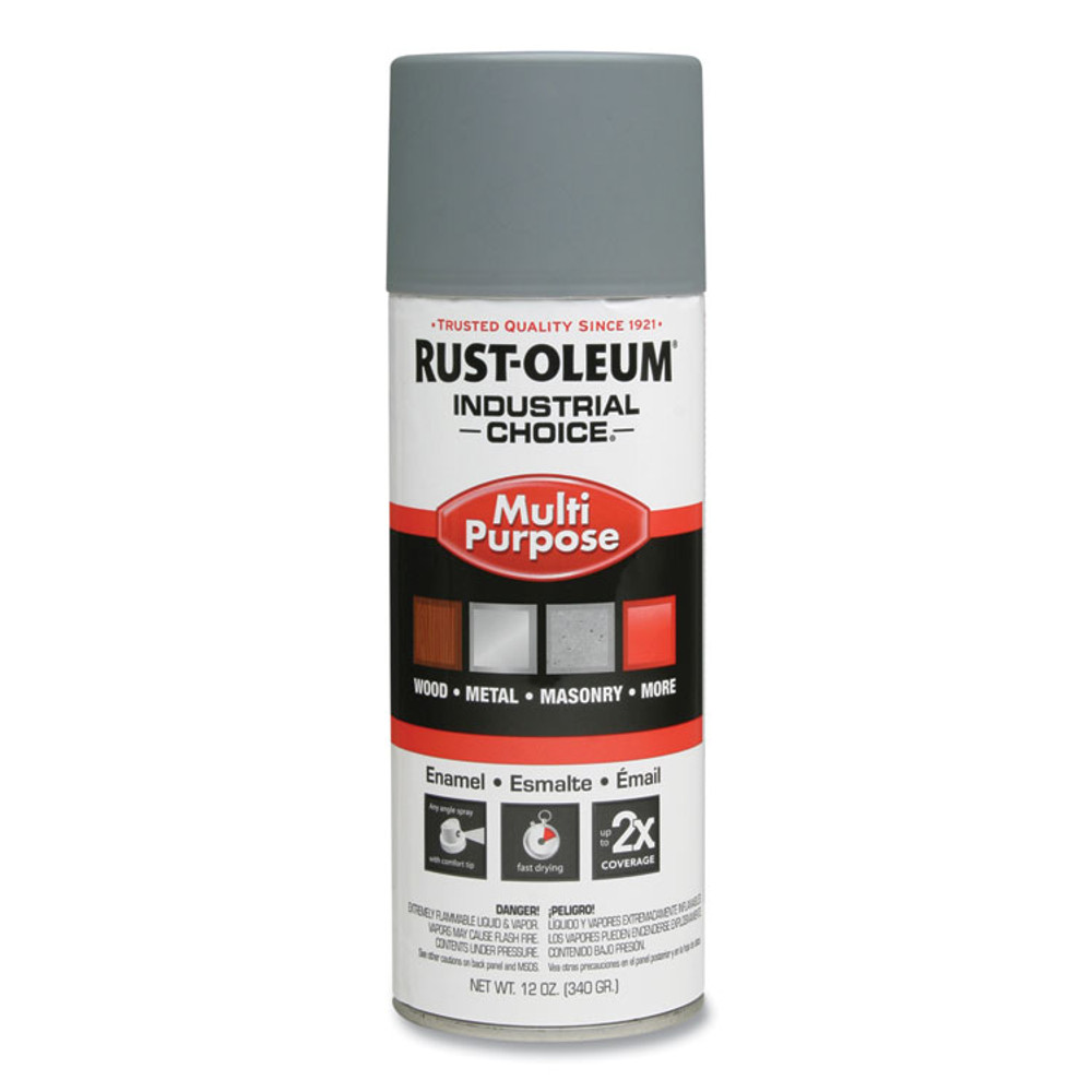 RUST-OLEUM CORPORATION 1680830V Industrial Choice 1600 System Multi-Purpose Enamel Spray Paint, Flat Gray, 12 oz Aerosol Can, 6/Carton