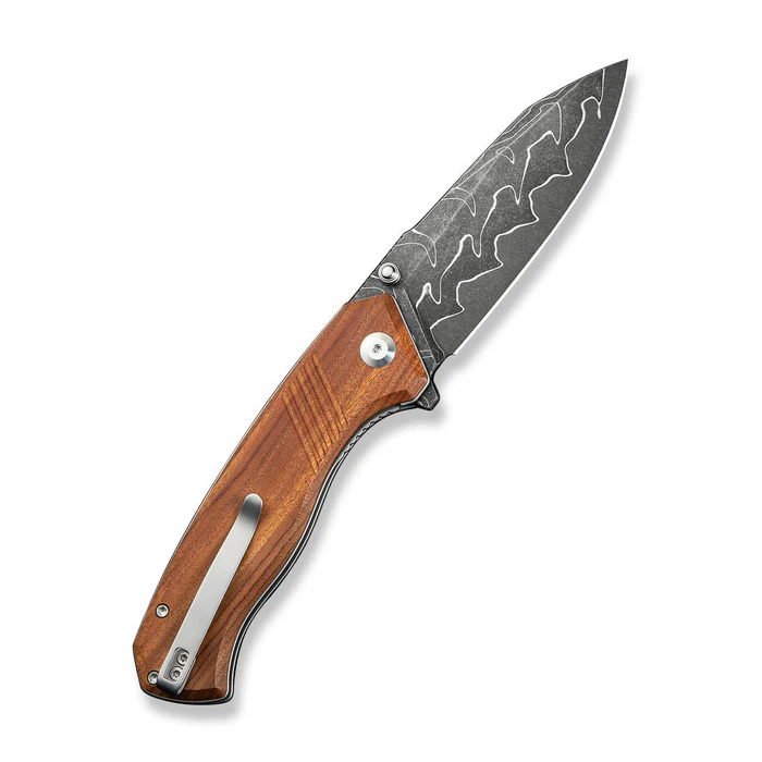 CIVIVI Knives C23079-DS1 CIVIVI Placoid Flipper & Thumb Stud Knife Guibourtia Wood Handle (3.67"" Damascus Blade) C23079-DS1