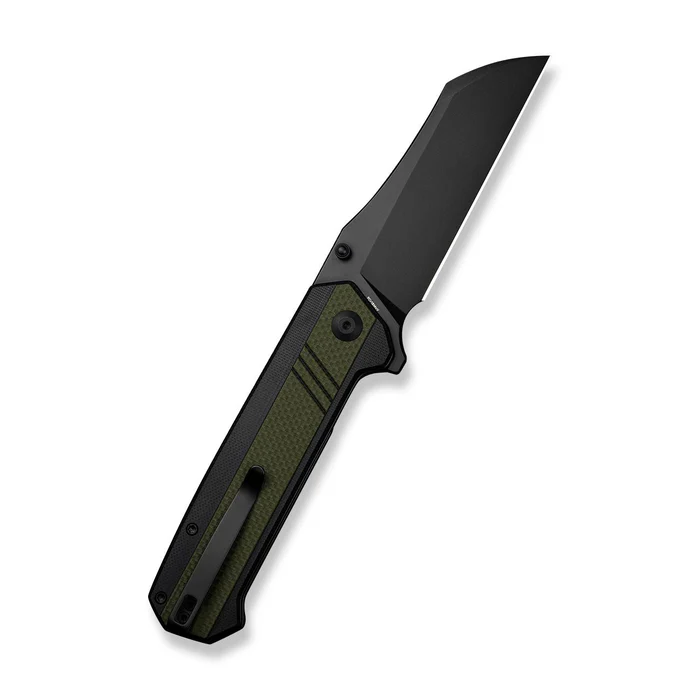 SENCUT S24035-2 Draxor Flipper/Thumb Stud Folding Knife 3.70"" Black 9Cr18MoV Sheepsfoot Plain Edge Blade, Green/Black G10 Handle