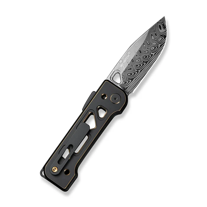 We Knife WE24001-DS1 WEKNIFE Tyro Superlock Knife Black / Golden Titanium Handle (2.91"" Hakkapella Damasteel Blade) WE24001-DS1, With An Extra Pivot Screw