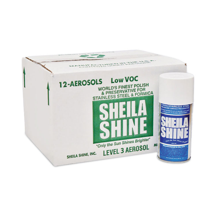 SHEILA SHINE, INC. SSCA10 Low VOC Stainless Steel Cleaner and Polish, 10 oz Spray Can, 12/Carton