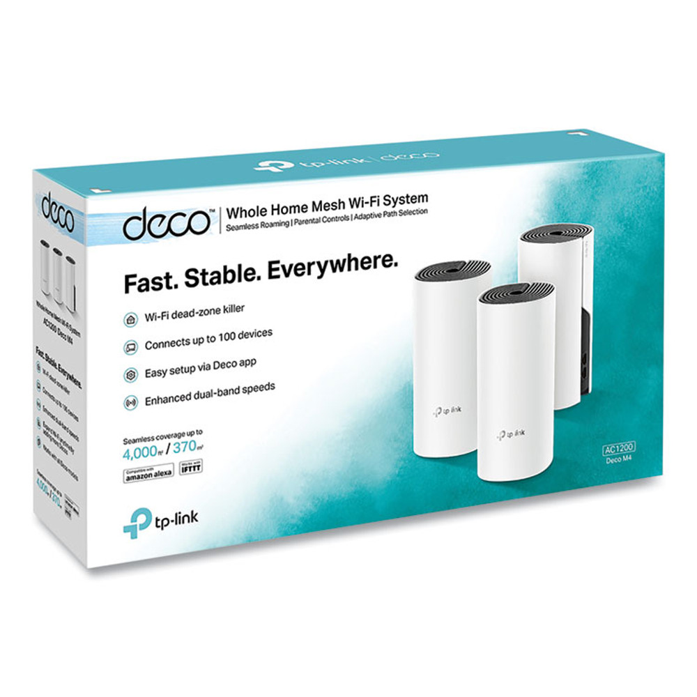 TP LINK USA TP-Link DECOM43PACK Deco M4 AC1200 Whole Home Mesh Wi-Fi System, 2 Ports, Dual-Band 2.4 GHz/5 GHz