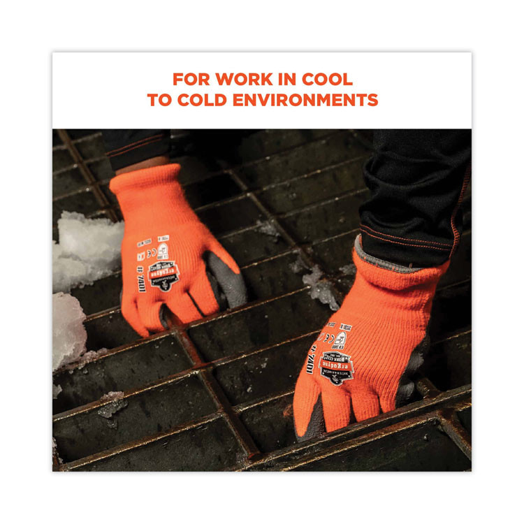 TENACIOUS HOLDINGS, INC. ergodyne® 17894 ProFlex 7401-CASE Coated Lightweight Winter Gloves, EN388: 2131X, 9" Long, Large, Orange, 144 Pairs/Carton