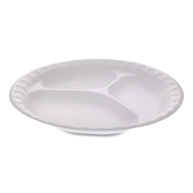 PACTIV EVERGREEN CORPORATION 0TH10011 Placesetter Satin Non-Laminated Foam Dinnerware, 3-Compartment Plate, 9" dia, White, 500/Carton