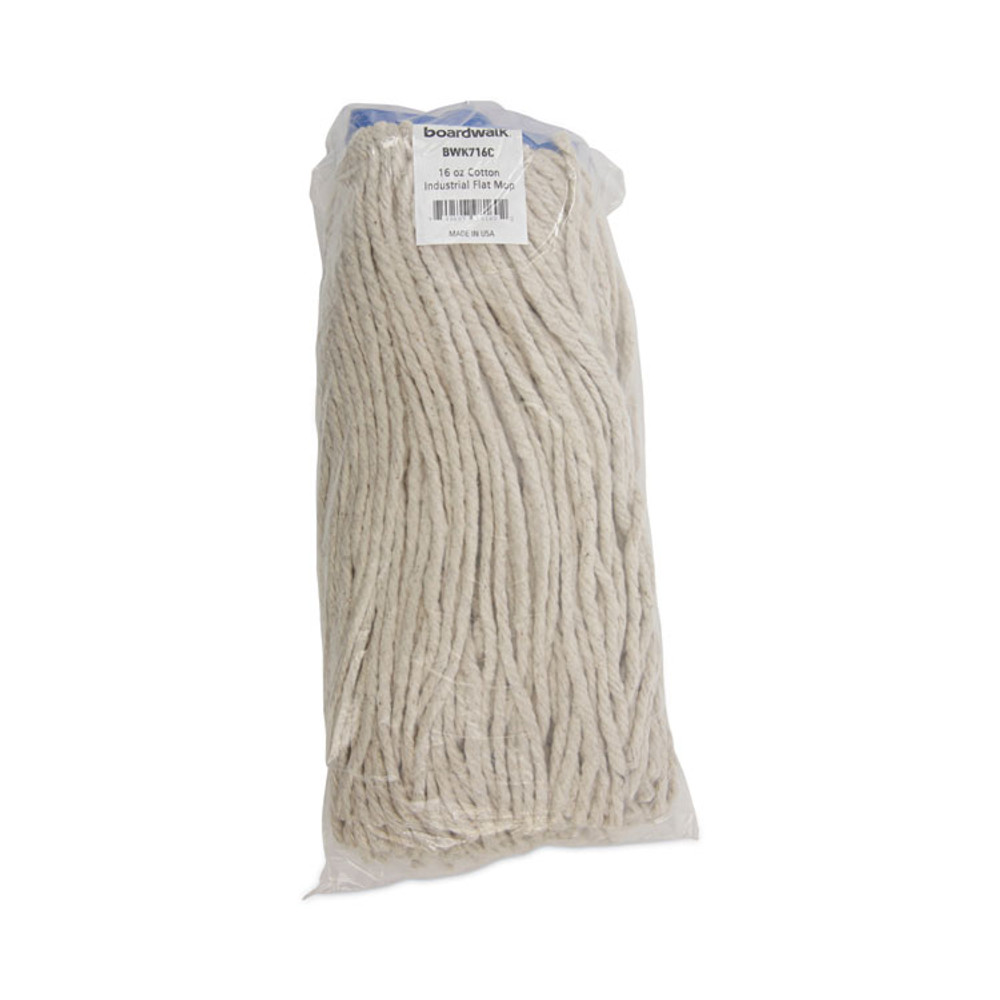 BOARDWALK 716CEA Cut-End Lie-Flat Wet Mop Head, Cotton, 16 oz, White