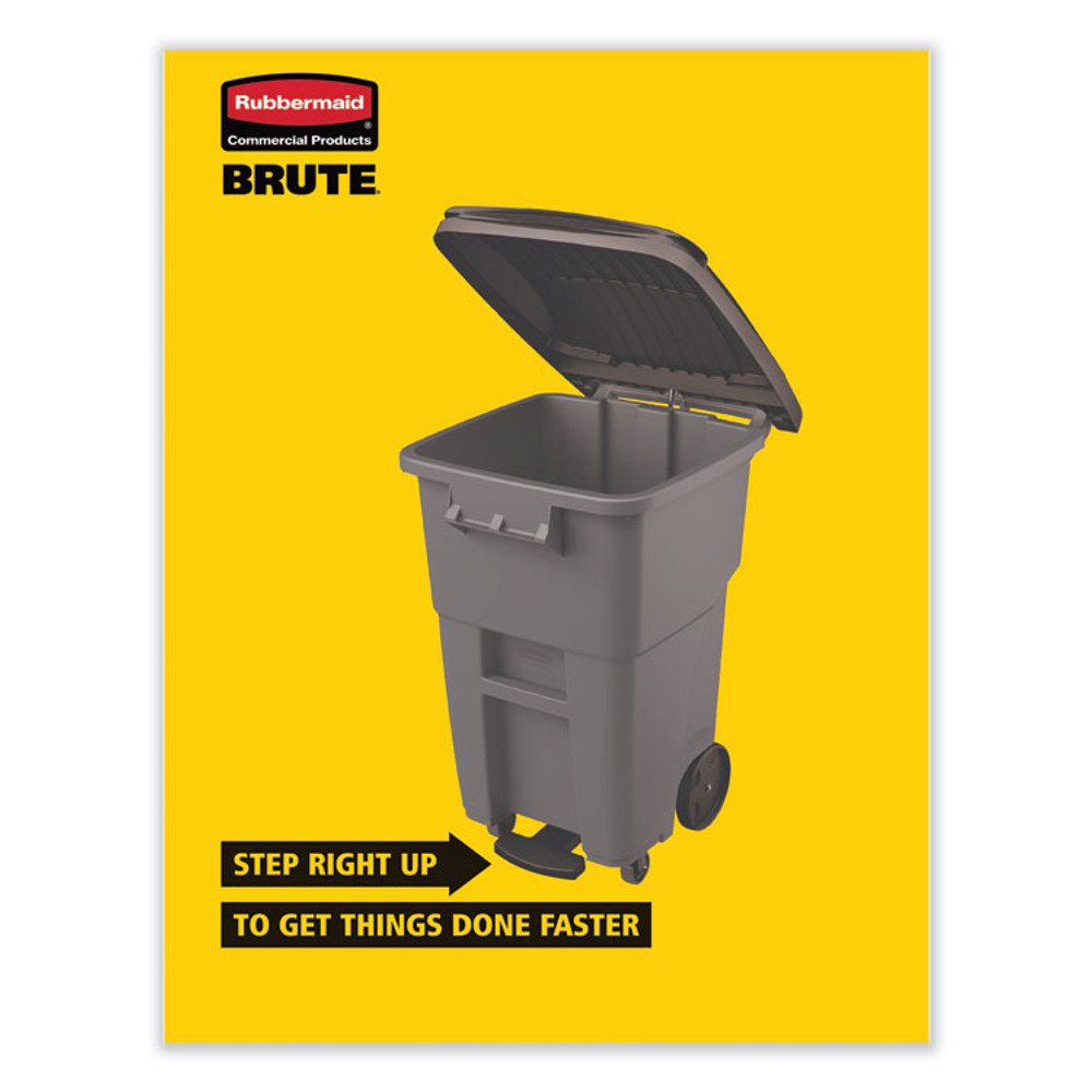 RUBBERMAID COMMERCIAL PROD. 1971956 Brute Step-On Rollouts, 50 gal, Metal/Plastic, Gray