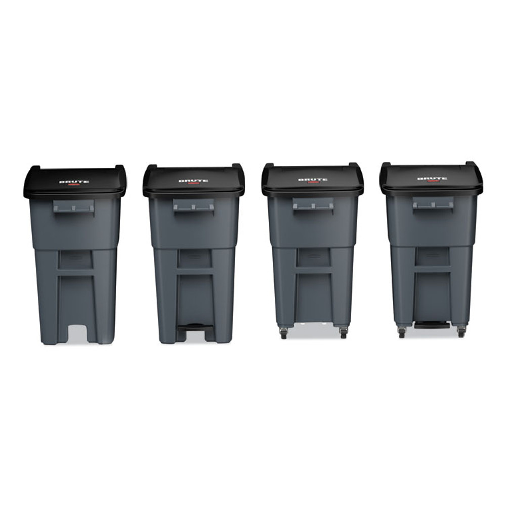 RUBBERMAID COMMERCIAL PROD. 1971956 Brute Step-On Rollouts, 50 gal, Metal/Plastic, Gray