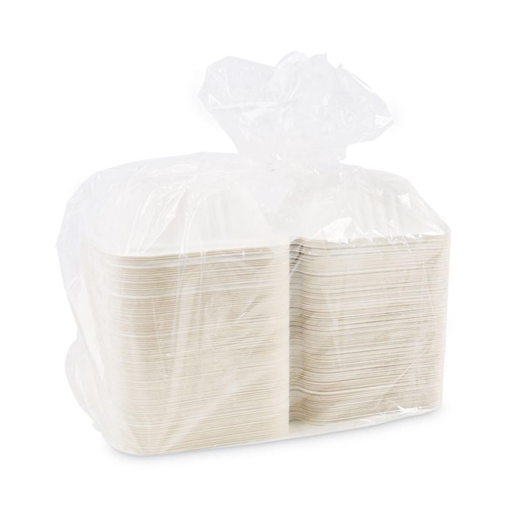 BOARDWALK HINGEWF1CM6 Bagasse Food Containers, Hinged-Lid, 1-Compartment 6 x 6 x 3.19, White, Sugarcane, 125/Sleeve, 4 Sleeves/Carton
