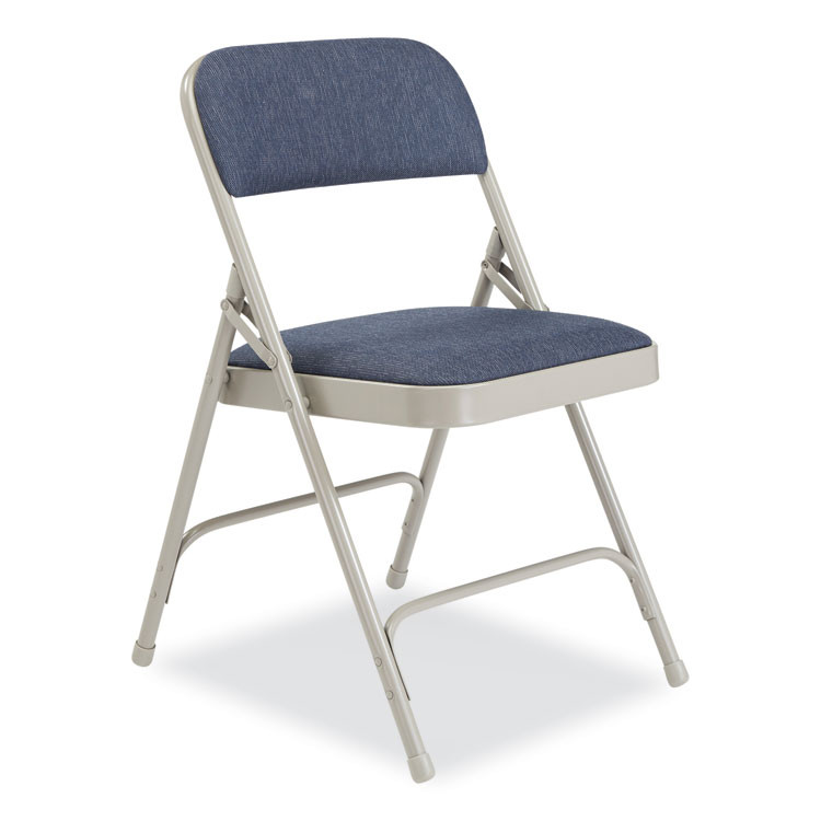 NATIONAL PUBLIC SEATING NPS® 2205 2200 Series Fabric Dual-Hinge Premium Folding Chair, Supports Up to 500 lb, Blue Seat, Blue Back, Gray Base, 4/Carton