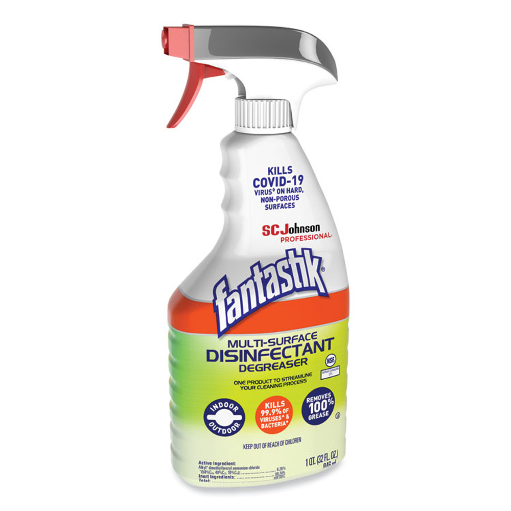 SC JOHNSON Fantastik® 311836 Multi-Surface Disinfectant Degreaser, Herbal, 32 oz Spray Bottle, 8/Carton