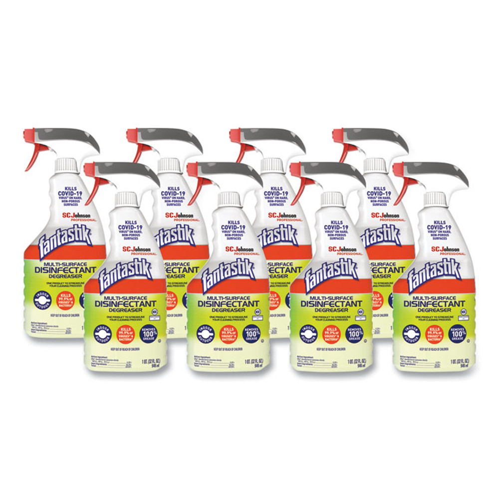 SC JOHNSON Fantastik® 311836 Multi-Surface Disinfectant Degreaser, Herbal, 32 oz Spray Bottle, 8/Carton