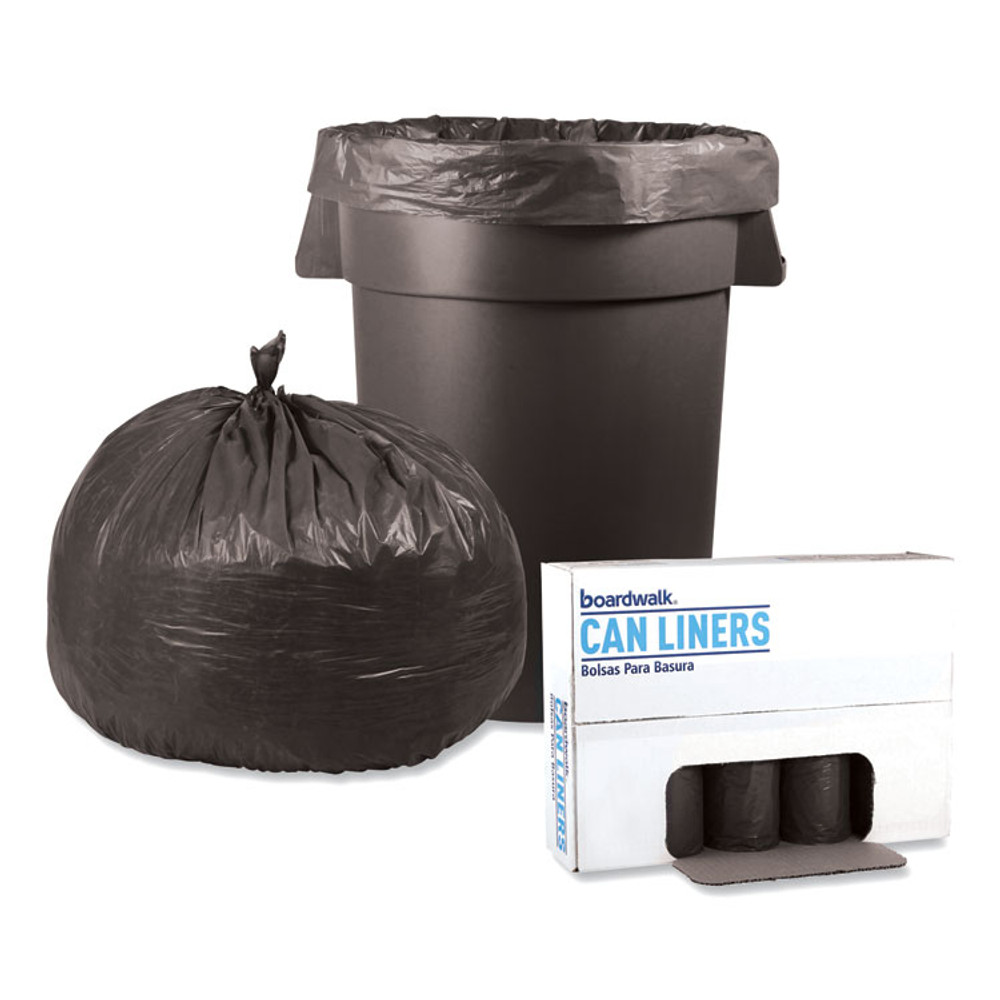 BOARDWALK 3858SEH Low-Density Waste Can Liners, 60 gal, 1.1 mil, 38" x 58", Gray, Perforated Roll, 20 Bags/Roll, 5 Rolls/Carton