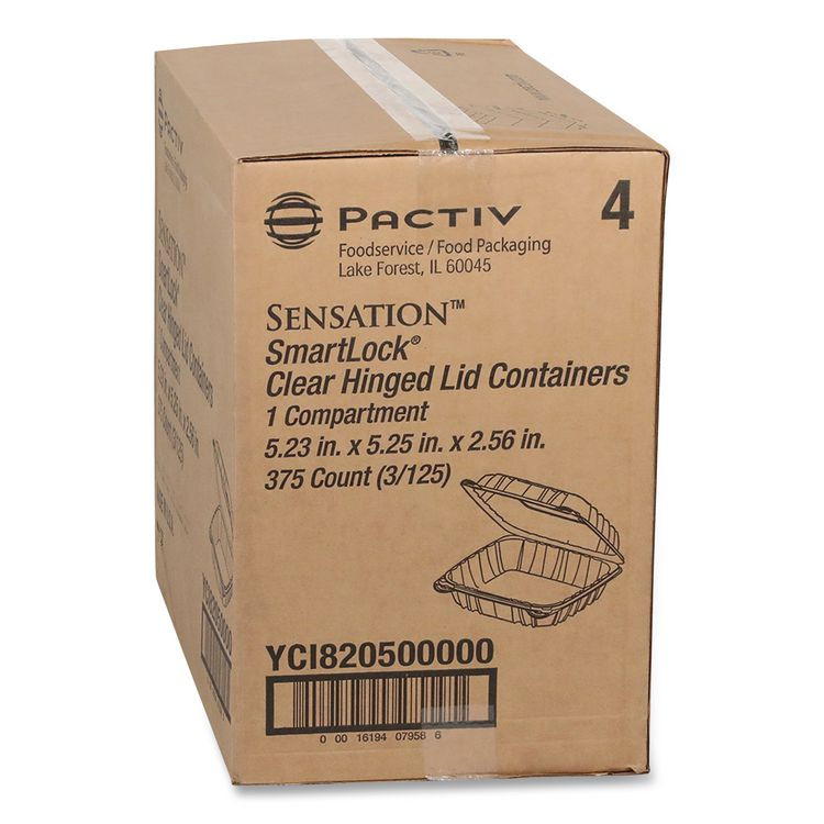 PACTIV EVERGREEN CORPORATION YCI820500000 SENSATION SmartLock Hinged Lid Container, 5.24 x 5.25 x 2.57, Clear, Plastic, 375/Carton