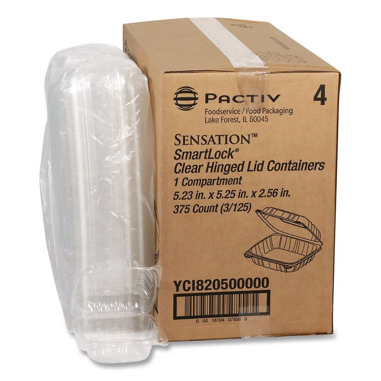 PACTIV EVERGREEN CORPORATION YCI820500000 SENSATION SmartLock Hinged Lid Container, 5.24 x 5.25 x 2.57, Clear, Plastic, 375/Carton