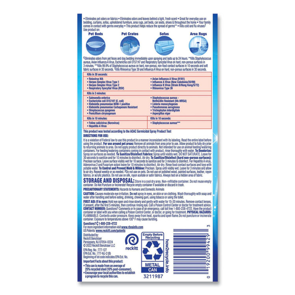 RECKITT BENCKISER LYSOL® Brand 99804CT Disinfectant Spray II Pet Odor Eliminator, Fresh, 15 oz Aerosol Spray, 12/Carton