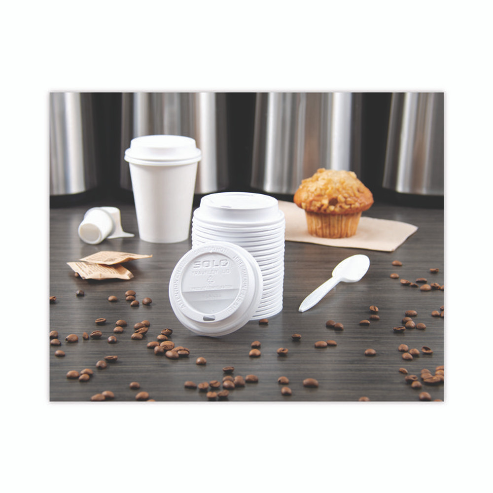 DART SOLO® TL38R2 Traveler Dome Hot Cup Lid, Fits 8 oz Hot Cups, Plastic, White, 100/Pack, 10 Packs/Carton