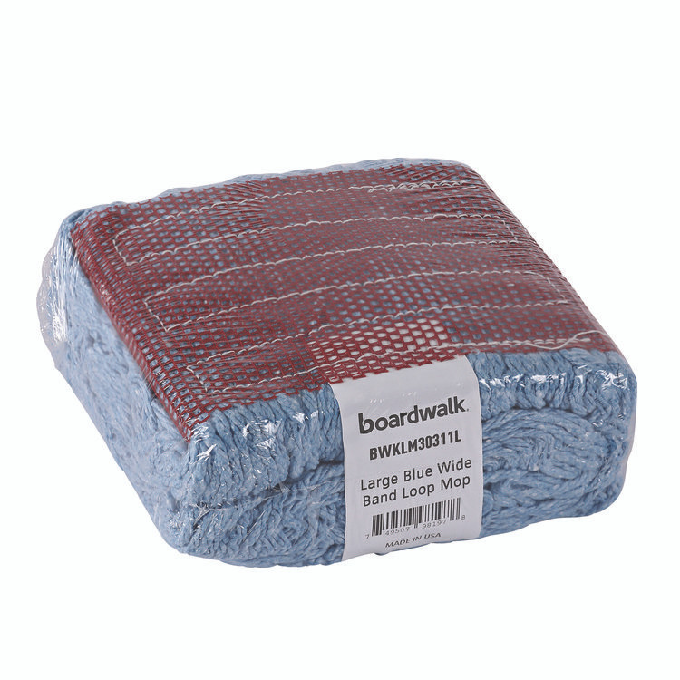 BOARDWALK LM30311L Cotton Mop Heads, Cotton/Synthetic, Large, Looped End, Wideband, Blue, 12/Carton