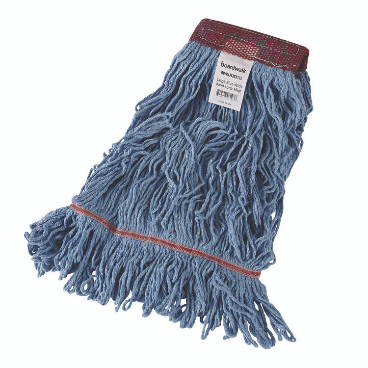 BOARDWALK LM30311L Cotton Mop Heads, Cotton/Synthetic, Large, Looped End, Wideband, Blue, 12/Carton