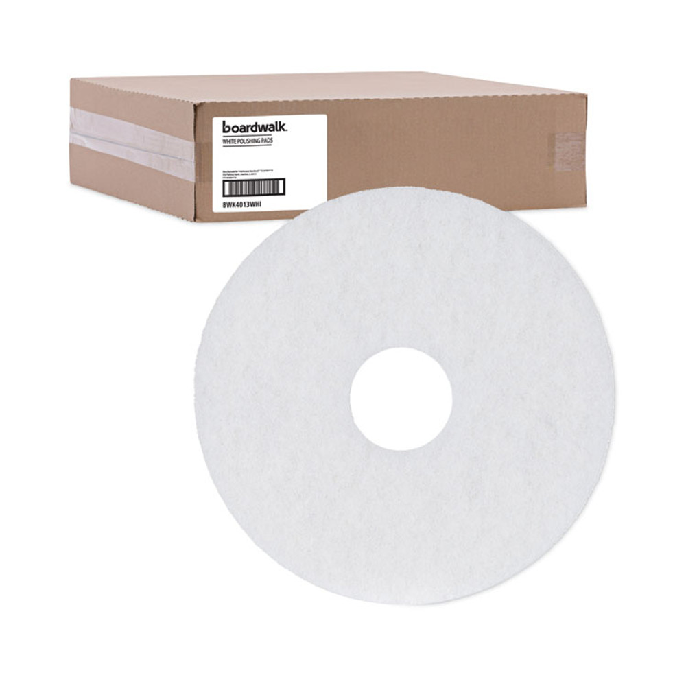 BOARDWALK 4013WHI Polishing Floor Pads, 13" Diameter, White, 5/Carton