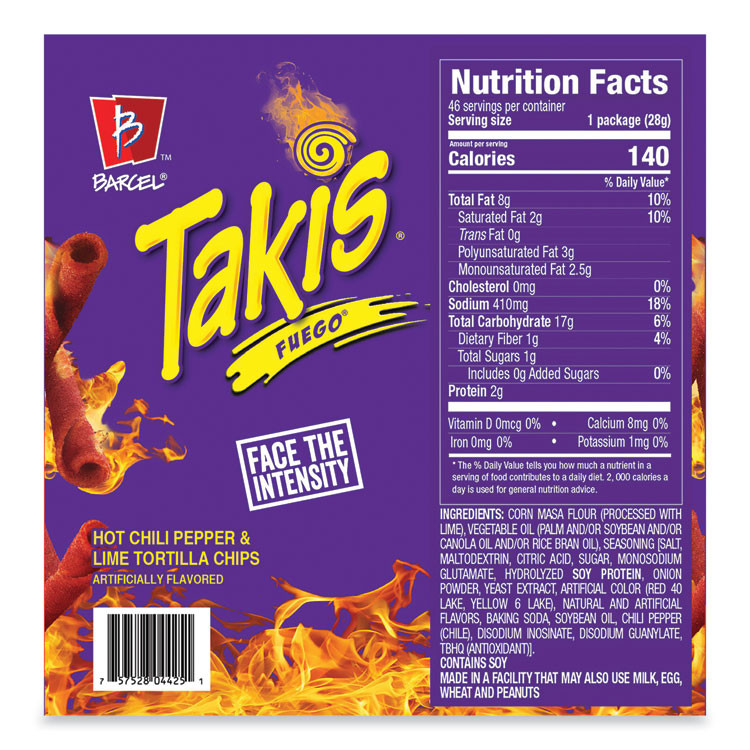 GRUPO BIMBO Takis® 22002045 Fuego, 1 oz Bags, 46 Bags/Carton