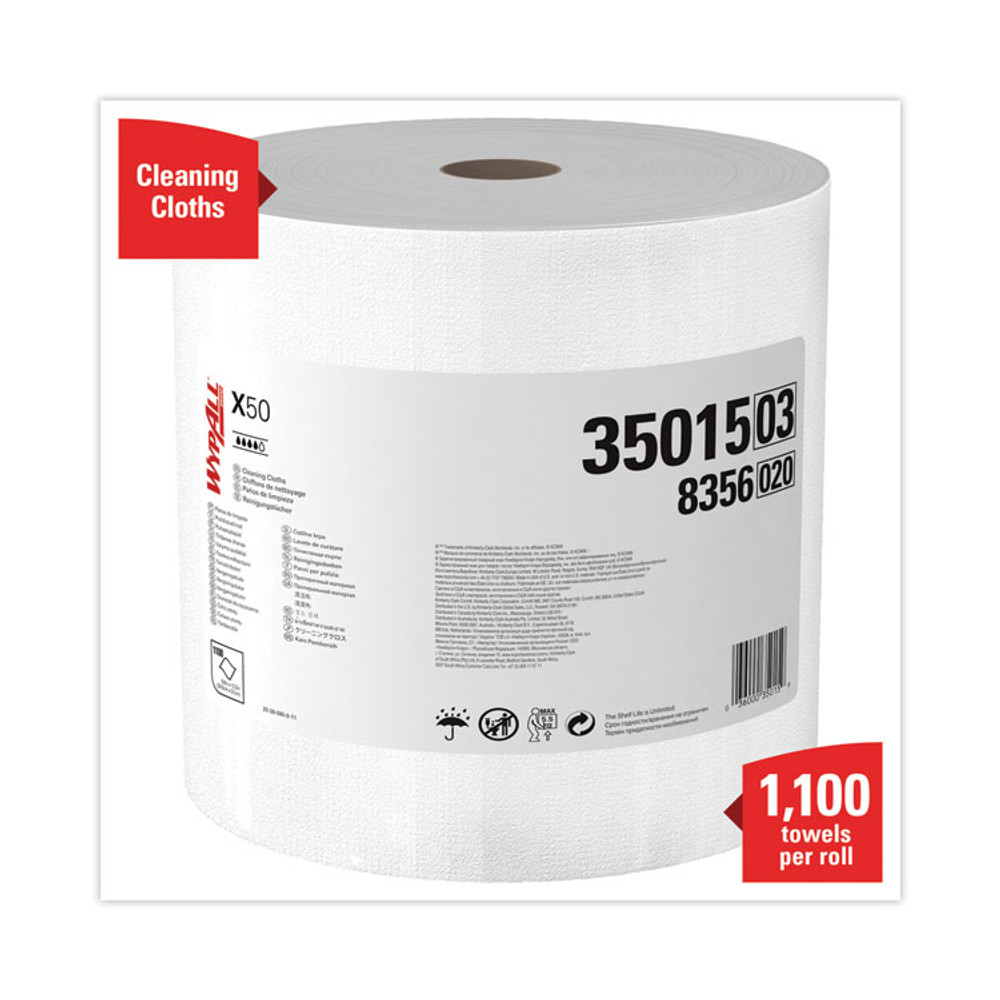 KIMBERLY CLARK WypAll® 35015 X50 Cloths, Jumbo Roll, 13.4 x 9.8, White, 1,100/Roll