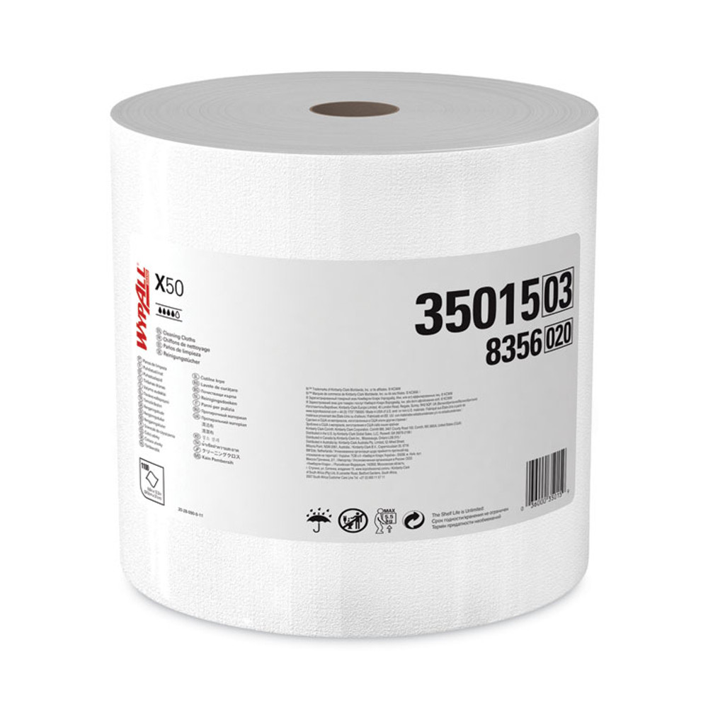 KIMBERLY CLARK WypAll® 35015 X50 Cloths, Jumbo Roll, 13.4 x 9.8, White, 1,100/Roll