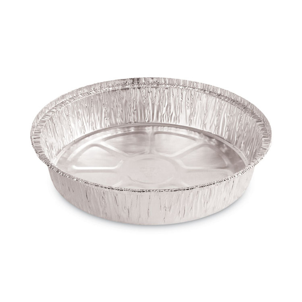 BOARDWALK ROUND9 Round Aluminum To-Go Containers, 300 Gauge, 48 oz, 9" Diameter x 1.66"h, Silver, 500/Carton