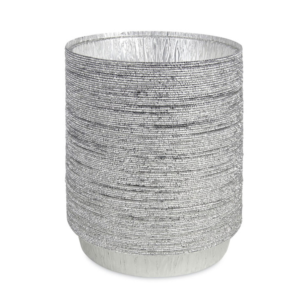 BOARDWALK ROUND9 Round Aluminum To-Go Containers, 300 Gauge, 48 oz, 9" Diameter x 1.66" h, Silver, 500/Carton