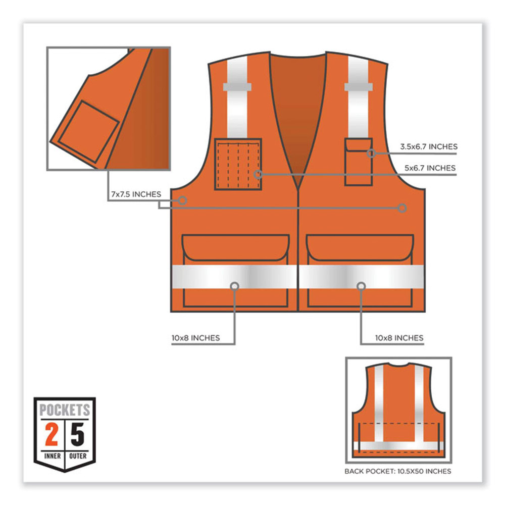 TENACIOUS HOLDINGS, INC. ergodyne® 21415 GloWear 8250Z Class 2 Surveyors Zipper Vest, Polyester, Large/X-Large, Orange