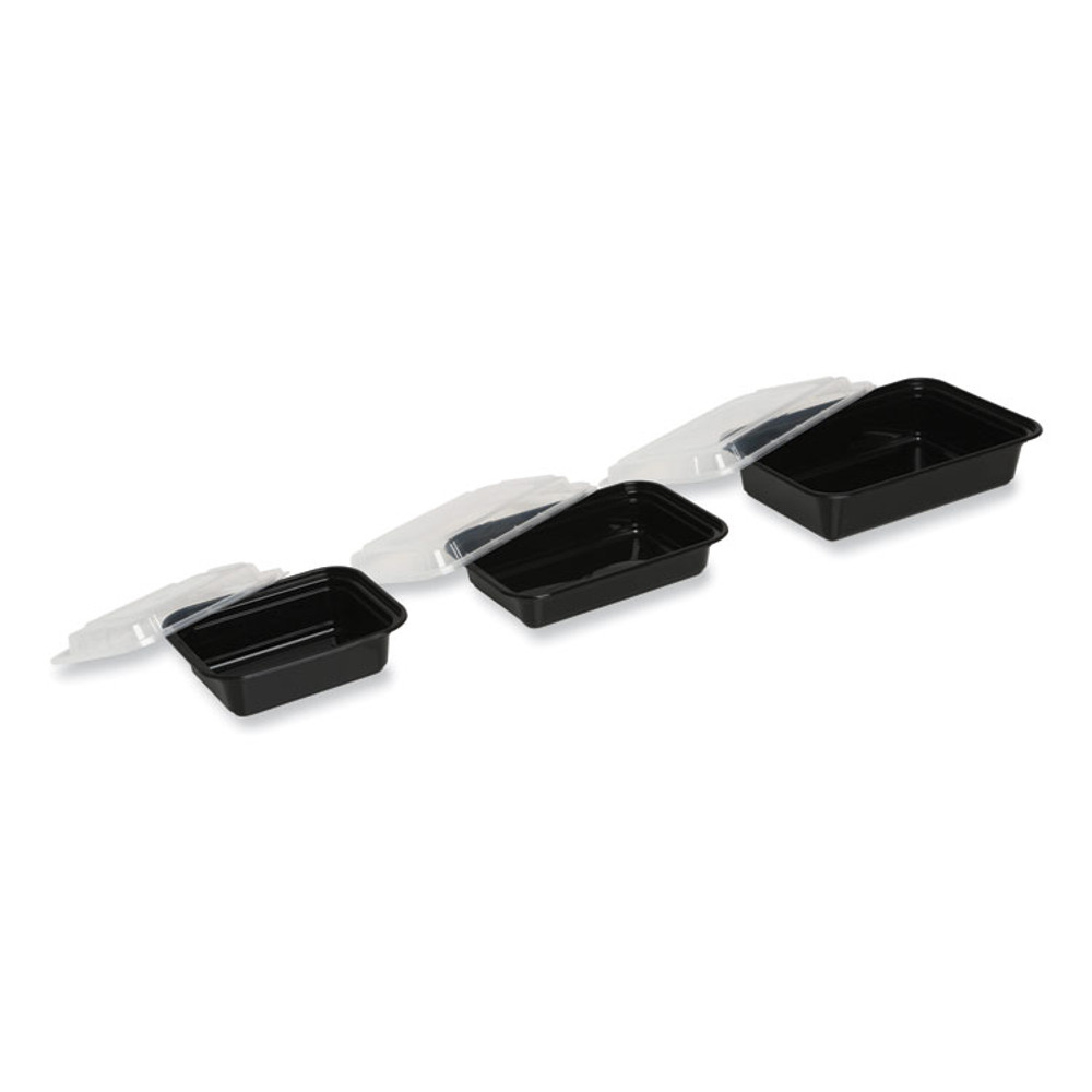 GEN TORECT28 Microwavable Food Container with Lid, Rectangular, 28 oz, 8.81 x 6.02 x 2.04, Black/Clear, Plastic, 150/Carton