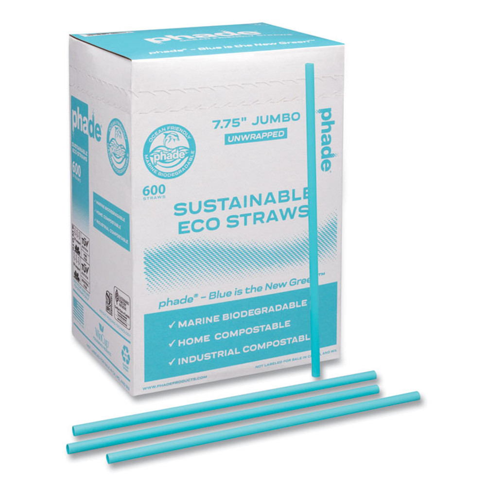 WINCUP CORPORATION phade™ 511203 Marine Biodegradable Straws, 7.75", Ocean Blue, 6,000/Carton