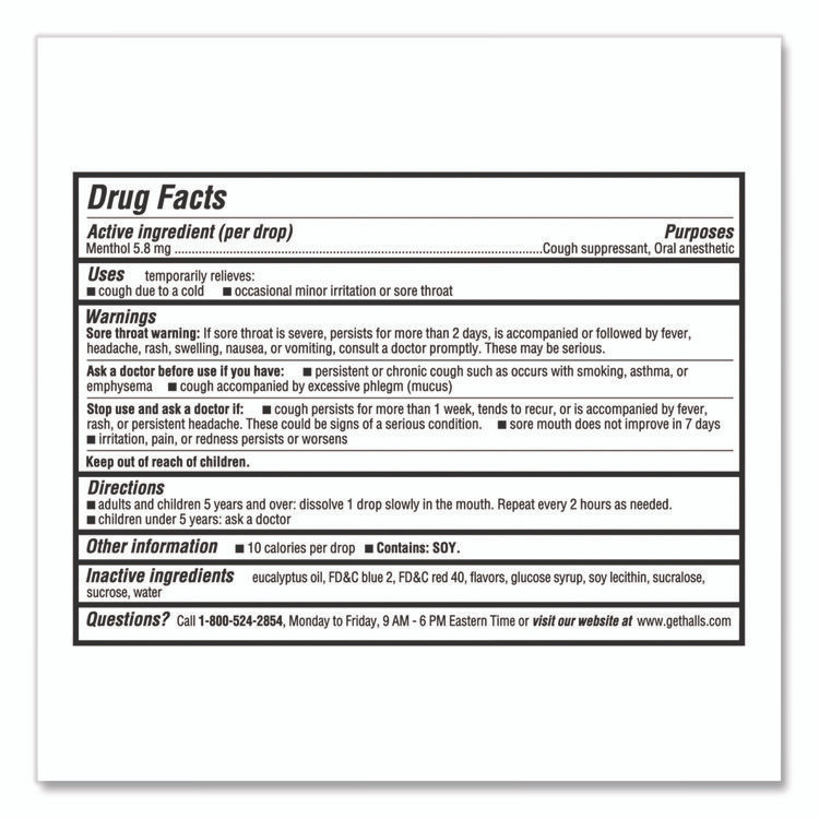 MONDELEZ INTERNATIONAL HALLS 621825221OWN Relief Menthol Cough Suppressant - Oral Anesthetic, Cherry, 30/Pack