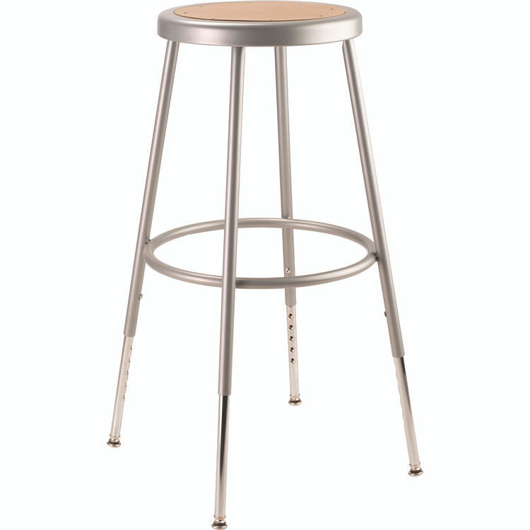 NATIONAL PUBLIC SEATING NPS® 6224H 6202 Series Height Adjustable Heavy Duty Steel Stool, Backless, Supports 500 lb, 25" to 33" Seat Height, Brown Seat/Gray Base