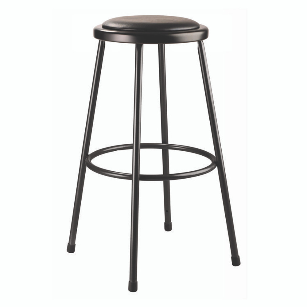 NATIONAL PUBLIC SEATING NPS® 643010 6400 Series Fixed Height Heavy Duty Vinyl Padded Steel Stool, Backless, Supports 500 lb, 30" Seat Height, Black Seat/Base
