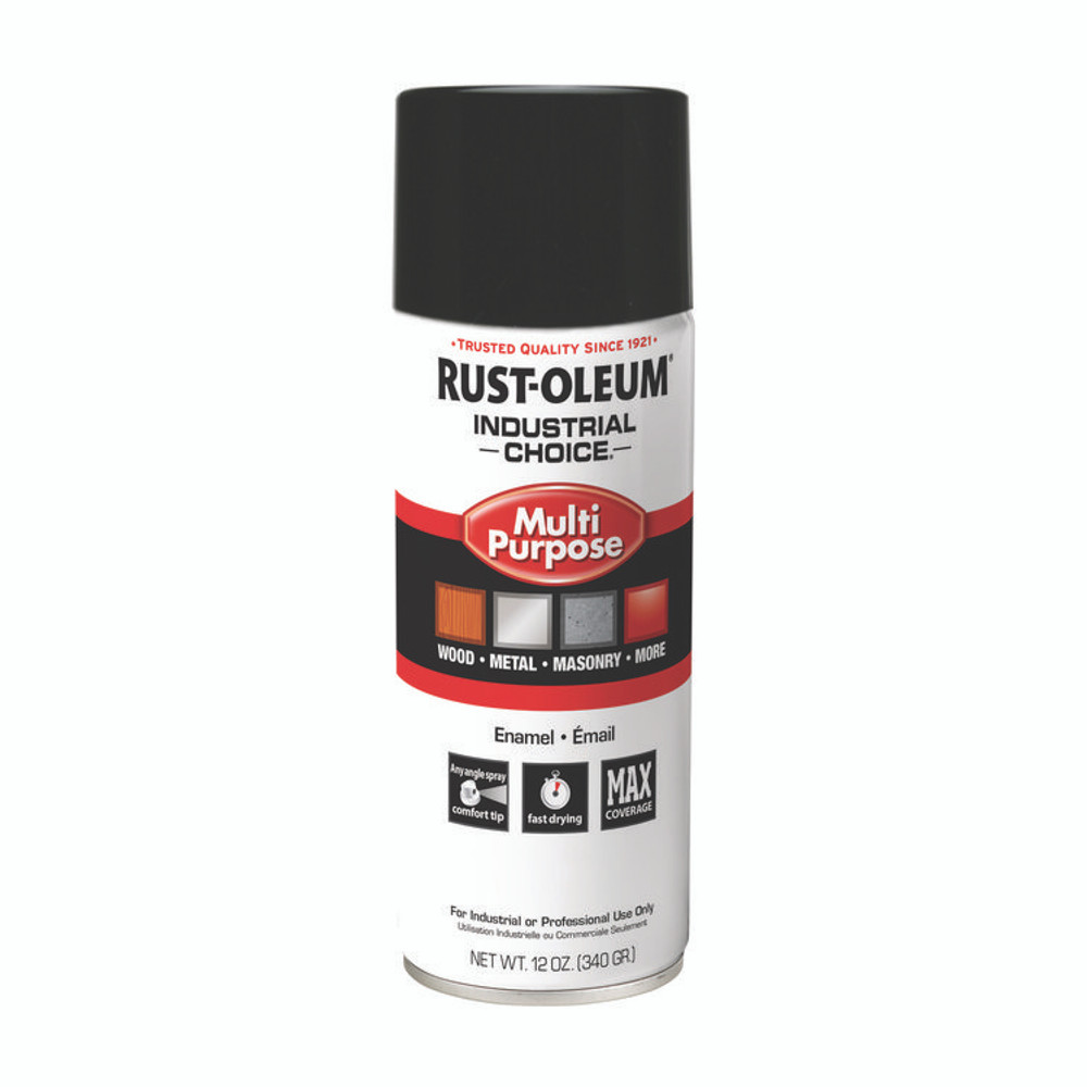 RUST-OLEUM CORPORATION 1679830V Industrial Choice 1600 System Multi-Purpose Enamel Spray Paint, Gloss Black, 12 oz Aerosol Can, 6/Carton