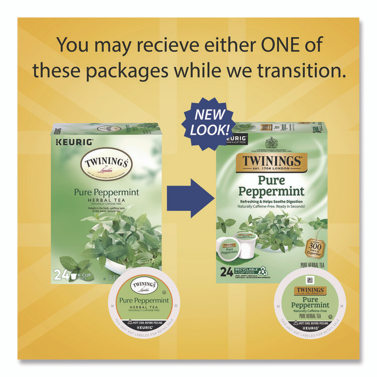 TWININGS NORTH AMERICA INC TNA85813 Tea K-Cups, Pure Peppermint, 0.11 oz, 24/Box