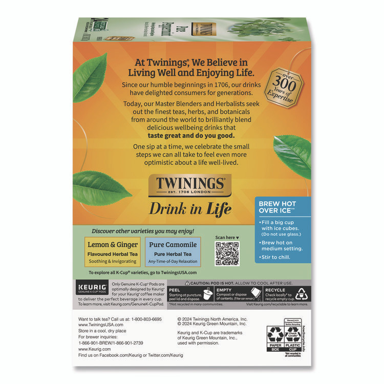 TWININGS NORTH AMERICA INC TNA85813 Tea K-Cups, Pure Peppermint, 0.11 oz, 24/Box