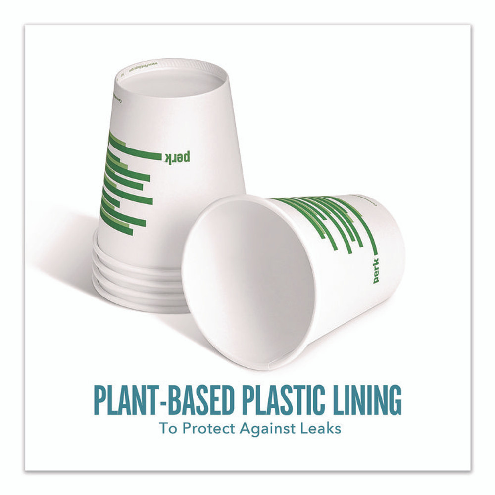 PERK PK56223CT Eco-ID Compostable Paper Hot Cups, 10 oz, White/Green, 500/Carton