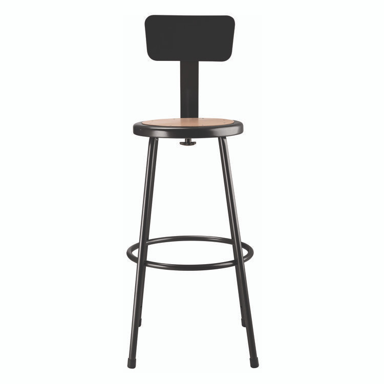 NATIONAL PUBLIC SEATING NPS® 6230B10 6200 Series Heavy Duty Steel Stool With Backrest, Supports Up to 500 lb, 30" Seat Height, Brown Seat, Black Back/Base